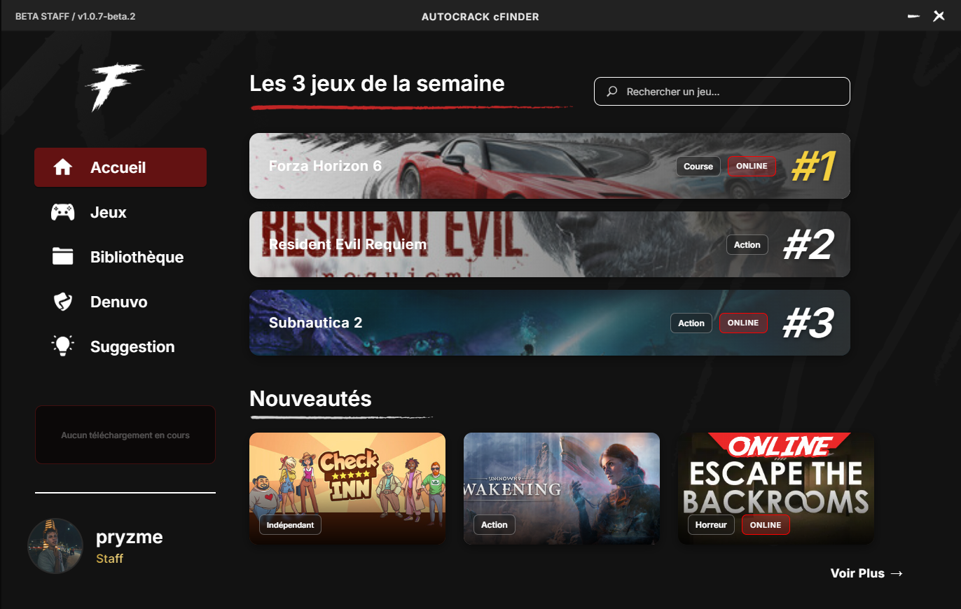 Interface de l'AutoCrack cFinder